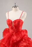 Rouge Une ligne Corset trou de serrure Robe courte de retour à la maison avec noeuds