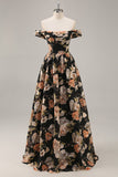Robe de demoiselle d’honneur longue froncée florale noire scintillante avec perles