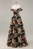 Robe de demoiselle d’honneur longue froncée florale noire scintillante avec perles