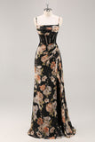 Corset noir scintillant Floral longue robe de demoiselle d’honneur avec perles