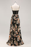 Corset noir scintillant Floral longue robe de demoiselle d’honneur avec perles