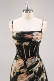 Corset noir scintillant Floral longue robe de demoiselle d’honneur avec perles