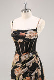 Corset noir scintillant Floral longue robe de demoiselle d’honneur avec perles