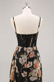 Corset noir scintillant Floral longue robe de demoiselle d’honneur avec perles