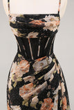 Corset noir scintillant Floral longue robe de demoiselle d’honneur avec perles