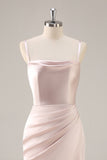 Candy rose satin sirène froncé longue robe de demoiselle d’honneur avec fente