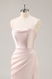 Candy rose satin sirène froncé longue robe de demoiselle d’honneur avec fente