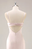 Candy rose satin sirène froncé longue robe de demoiselle d’honneur avec fente