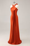 Rouille Satin Licou Sirène Longue Robe de demoiselle d’honneur avec noeud