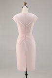 Robe Midi Mère de la mariée moulante à col en V rose bonbon avec volant