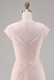 Robe Midi Mère de la mariée moulante à col en V rose bonbon avec volant