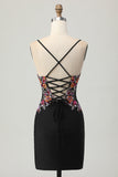 Mini Robe De Cocktail florale moulante noire scintillante