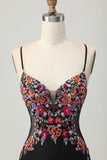 Fleur moulante noire spaghetti bretelles Mini robe de bal