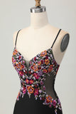 Fleur moulante noire spaghetti bretelles Mini robe de bal