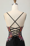 Fleur moulante noire spaghetti bretelles Mini robe de bal