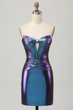 Bleu métallisé violet bustier découpé Corset Robe de retour serrée