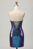 Bleu métallisé violet bustier découpé Corset Robe de retour serrée