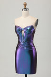 Bleu métallisé violet bustier découpé Corset Robe de retour serrée