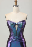 Bleu métallisé violet bustier découpé Corset Robe de retour serrée