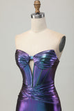Bleu métallisé violet bustier découpé Corset Robe de retour serrée