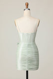 Sage moulante spaghetti bretelles Corset Robe De Cocktail avec noeud