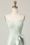 Sage Moulante Corset Robe courte de retour à la maison avec noeud