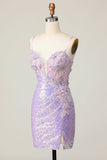 Robe de bal moulante scintillante lilas corset paillettes avec fleurs 3D