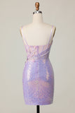 Robe De Cocktail moulante corset à fleurs lilas scintillante pour les retrouvailles