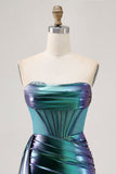 Vert métallisé Corset Ruched Moulante Robe Courte Retrouvailles