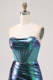 Vert métallisé Corset Ruched Moulante Robe Courte Retrouvailles