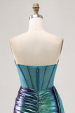 Vert métallisé Corset Ruched Moulante Robe Courte Retrouvailles