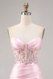Robe corset courte moulante en satin rose bonbon avec applique