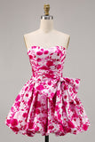 Bustier Fuchsia A Line Floral Robe de cocktail avec noeud