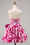 Floral Fuchsia Bustless Une Robe de Retrouvailles Trapèze avec Noeud