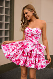Bustier Fuchsia A Line Floral Robe de cocktail avec noeud