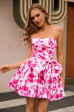 Bustier Fuchsia A Line Floral Robe de cocktail avec noeud