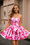 Bustier Fuchsia A Line Floral Robe de cocktail avec noeud