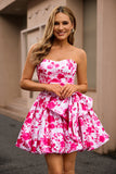 Bustier Fuchsia A Line Floral Robe de cocktail avec noeud