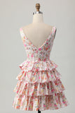 Rose Floral A Ligne Corset Robe de cocktail avec Noeud
