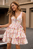 Rose Floral A Ligne Corset Robe de cocktail avec Noeud
