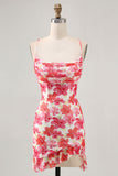 Mini robe de bal imprimée de fleurs rouges