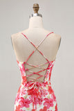 Mini robe de bal imprimée de fleurs rouges