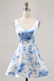 Imprimé blanc bleu fleur une robe de bal ligne