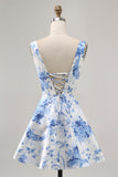 Imprimé blanc bleu fleur une robe de bal ligne