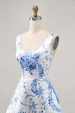 Imprimé blanc bleu fleur une robe de bal ligne