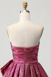 Robe courte de retour à la maison sans bretelles froncée violet foncé avec noeud