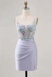 Corset lavande moulante paillettes Mini Robe de cocktail