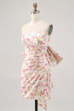 Robe moulante moulante froncée fleur rose