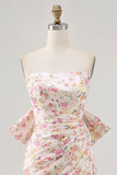 Robe moulante moulante froncée fleur rose