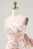 Robe moulante moulante froncée fleur rose